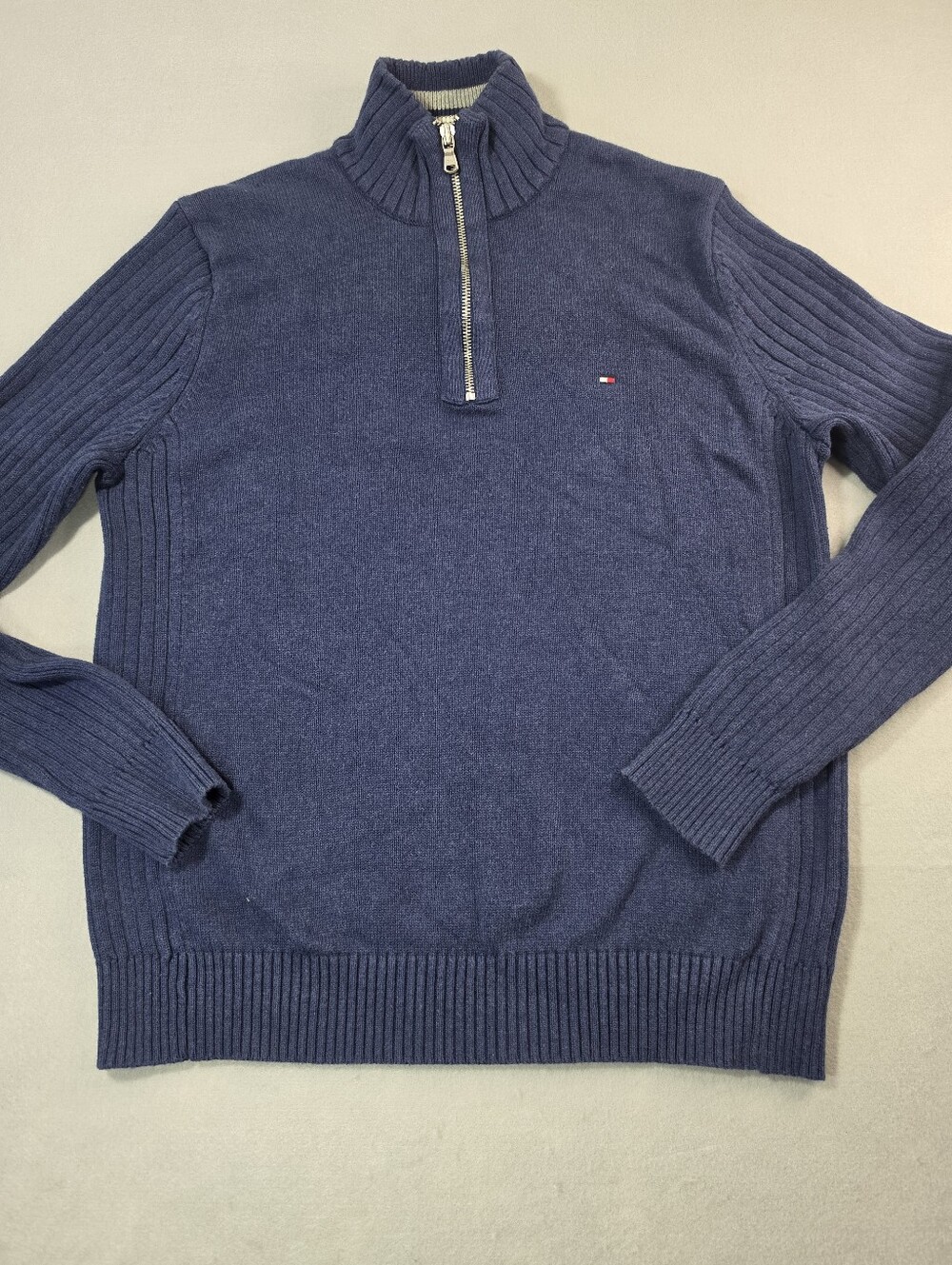 Tommy Hilfiger Men's Navy Half-Zip Ribbed Sweater Size Medium